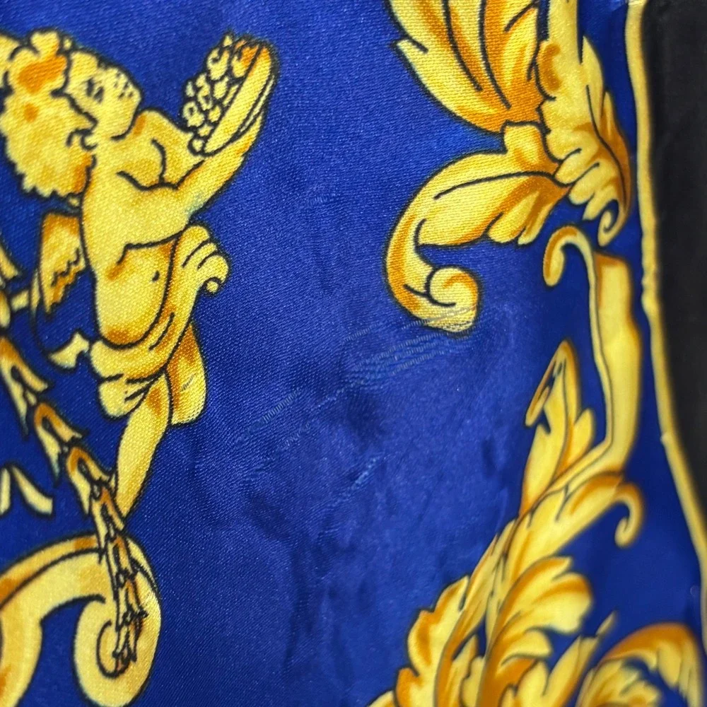 NWT Baroque Silk Scarf Womens  Blue Gold Regal 34x34 Made In Italy Luxury